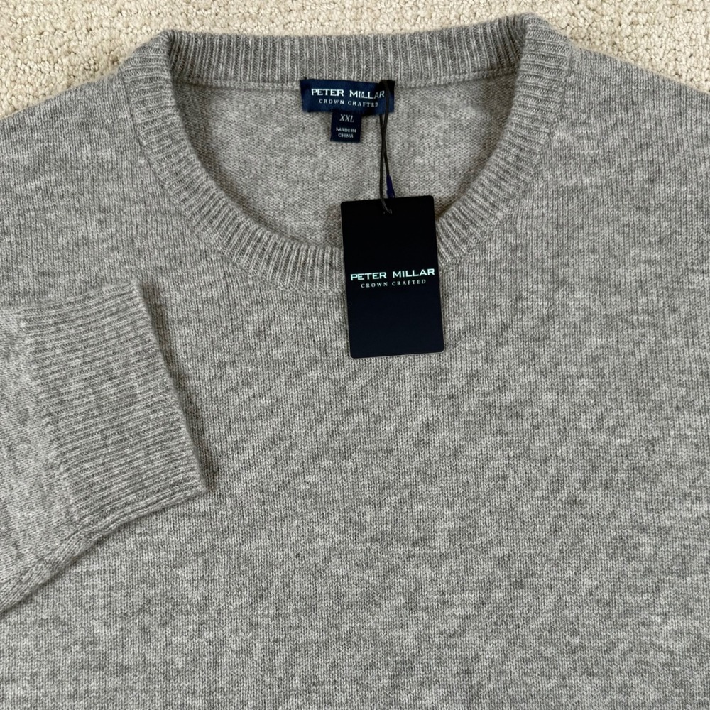 NEW Peter Millar Mens 2XL Gray Merino Wool Baby Camel Cashmere Sweater MF25XS53